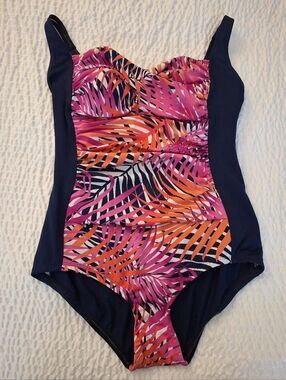NWOT Gabar Sz 14 Tropical One Piece Swimsuit Pink Floral